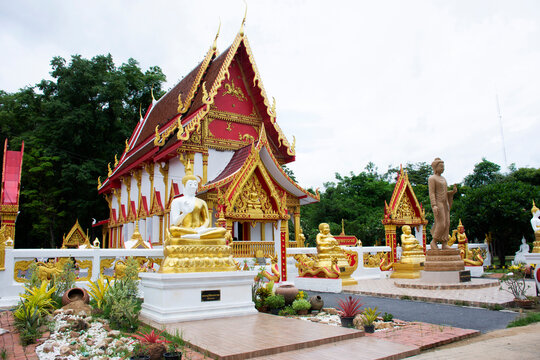 Ancient ubosot and ruin stupa or chedi and antique buddha statue for thai people travel visit praying blessing holy mystery of Wat Phra Kaew temple at Chainat city on May 27, 2020 in Chai Nat Thailand