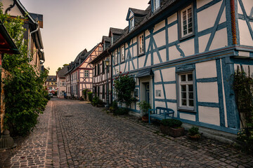 Eltville am Rhein, wine-growing region in the Rheingau, Rheingau-Taunus district in Hesse, Germany. Beautiful old streets with half-timbered houses