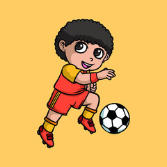 cute kid playing ball, cartoon vector illustration