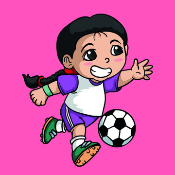 cute kid playing ball, cartoon vector illustration