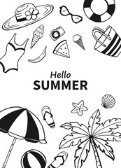 Hand drawn summer poster. Sea and ocean design template. Vector card templates.