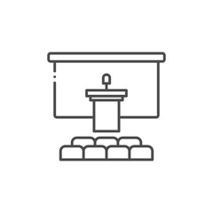 Conference room icon, line and solid version, outline and filled vector sign, linear and full pictogram isolated on white. Speaker podium symbol, logo illustration