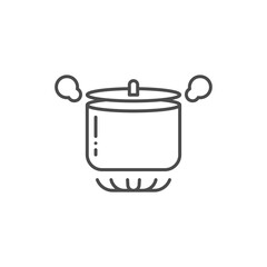 Boiling pot on gas stove vector icon. outline flat sign for mobile concept and web design. Boiling saucepan outline icon. Symbol, logo illustration. Vector graphics