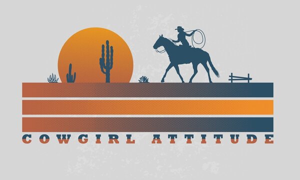 Cowgirl Desert Retro Vintage Typography Design Vector