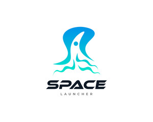Obraz premium Blue Rocket Logo Design. Modern Spaceship Vector Illustration