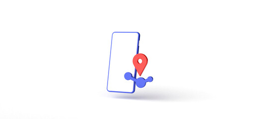 Smartphone, Address, Location Marker isolated on background, icon, Cartoon, 3d rendering.