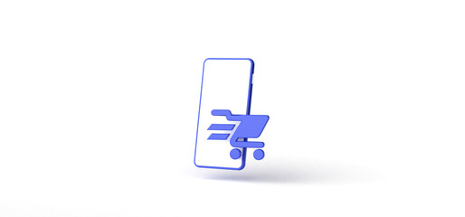 Shopping cart with Smartphone Isolated on background, icon, 3d rendering.