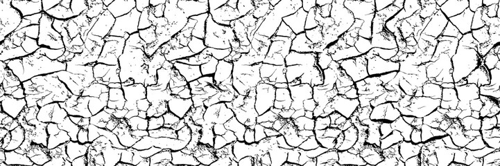 Seamless crack texture. Cracked soil. Black and white vector realistic background pattern.