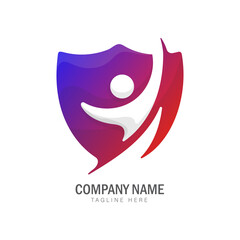 shield and people colorful gradient logo design template