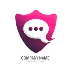 shield and conversation balloon colorful gradient logo design template