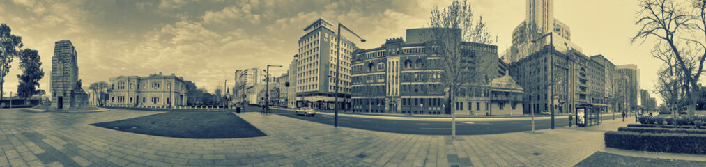 Adelaide, Australia - September 16, 2018: Panoramic view of North Terrace road at sunset