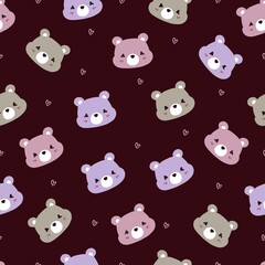 Cute Expression Bear Animal Cartoon Vector Seamless Pattern