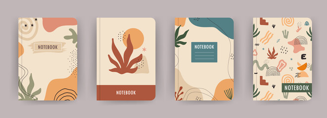 Cover page notebook collection. Templates with abstract shapes. Perfect for diary, books, magazines, journals, catalogs, planners and flyers. Vector layouts.