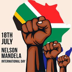 nelson mandela international day illustration with hands on africa maps background