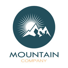 Minimalist mountain and sun logo design in flat colors packed with modern concepts vector illustration
