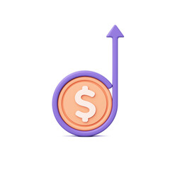 goals for success investment economic strategy finance business and profit. Trading and exchanging currencies. object coin dollar and arrow graph on white background. clipping path. 3D Illustration.