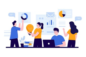 Team work people working in the office. Illustration for websites, landing pages, mobile applications, posters and banners. Trendy flat vector illustration