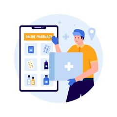 Pharmacy fast delivery service illustration design concept. Illustration for websites, landing pages, mobile applications, posters and banners. Trendy flat vector illustration
