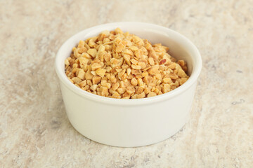 Crunched roasted peanut in the bowl
