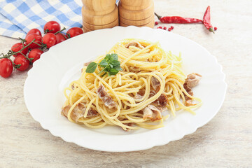 Spaghetti carbonara pasta with bacon