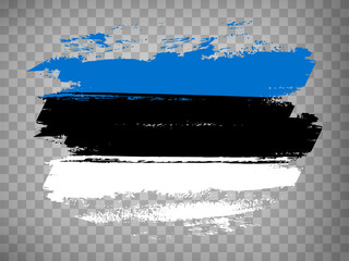 Flag Estonia brush stroke background.  Flag of  Republic of Estonia on transparent backrgound for your web site design, app, UI.  Stock vector. EPS10.