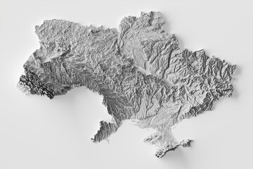 Shaded relief map with vertical exaggeration of Ukraine. Created of Shuttle Radar Topography Mission (SRTM) free elevation data from NASA using 3D software.