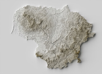 Shaded relief map with vertical exaggeration of Lithuania. Created of Shuttle Radar Topography Mission (SRTM) free elevation data from NASA using 3D software. - 513098189