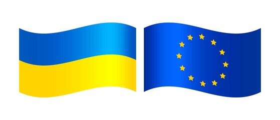 Flags of Ukraine and the European Union isolated on a white background. Ukraine and EU flag. Vector illustration.