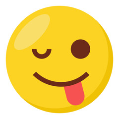 Winking tongue face expression character emoji flat icon.