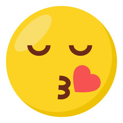 Blowing kiss face expression character emoji flat icon.
