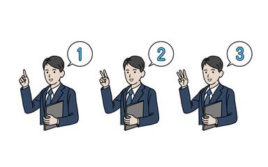 指文字　手の数字　ジェスチャー　スーツ姿の男性　ビジネスマン