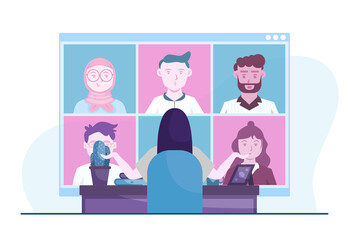 Woman Video Conferencing Meeting Concept Illustration