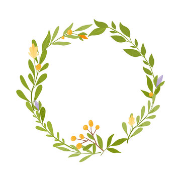 Spring plant frame, flowers leaves in a circle.