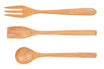Top view of Wooden spoon isolated on white background.