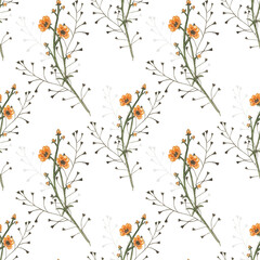 Seamless watercolor floral pattern - a composition of green leaves and branches on a white background, ideal for wrappers, wallpaper, postcards, greeting cards, wedding invitations, romantic events.