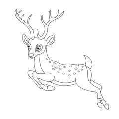 Cute deer coloring page for kids animal outline reindeer coloring book cartoon vector illustration
