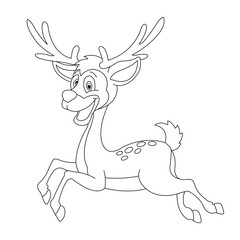 Cute deer coloring page for kids animal outline reindeer coloring book cartoon vector illustration