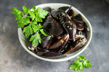 fresh mussels shell seafood meal food snack on the table copy space food background rustic top view 