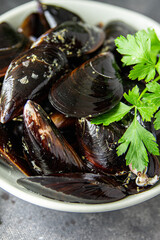 fresh mussels shell seafood meal food snack on the table copy space food background rustic top view 