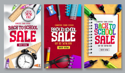 Back to school sale vector set. School poster sale collection for limited time shopping discount. Vector Illustration.
