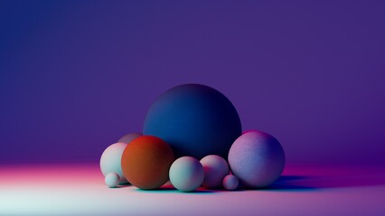 3d render colored balls art on the background 