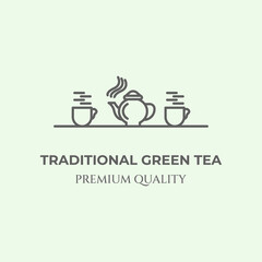 traditional green tea line art design logo minimalist vector illustration icon
