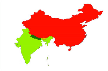 Nepal , Bhutan , China and India Vector Map illustration on white background