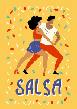 Latin girls dance salsa and bachata beautifully. Dancers move to the music. Poster for a dance festival and competition.  Samba, mambo and merengue