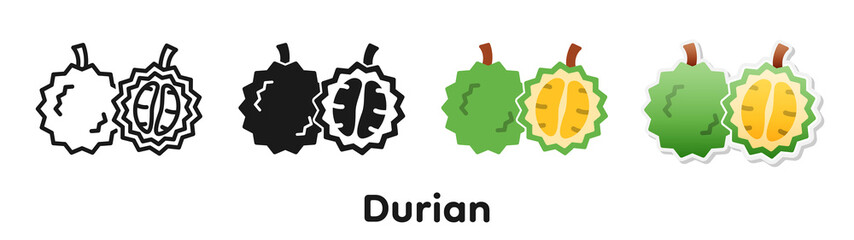 Vector icon set of Durian.