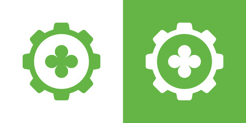 Cogwheel and clover leaf logo icon, gear clover symbol - Vector