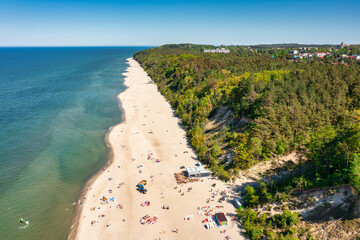 Aerial landscape of the beach in Jastrzebia Gora by the Baltic Sea at summer. Poland.