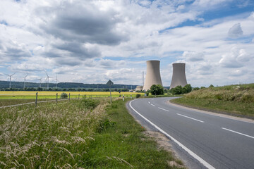 Fototapeta na wymiar Green landscape and nuclear power plant