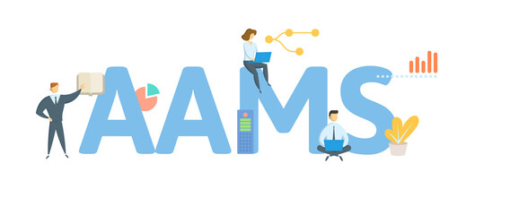 AAMS, Accredited Asset Management Specialist. Concept with keyword, people and icons. Flat vector illustration. Isolated on white.