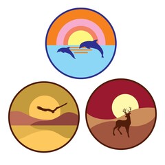 three designs with different nature and animals